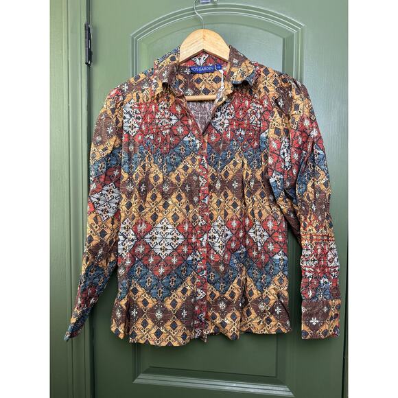 Ro's Garden Tops - NWT Ro's Garden Gin Shirt Smocked Embroidered Boho Top Button Up Lachen Brown XS